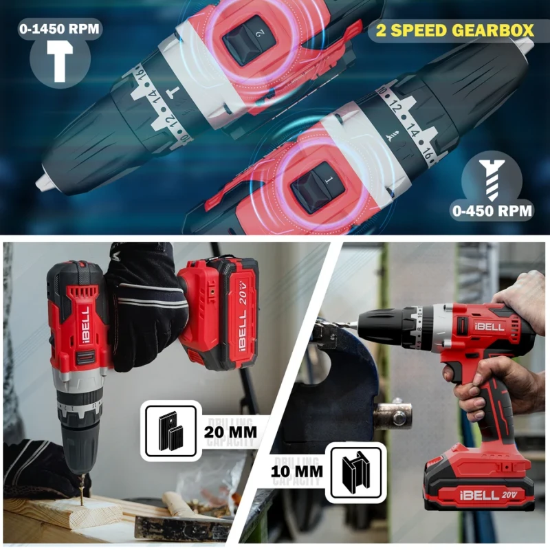 Cordless Impact Drill 20V DC 2Ah Battery & Charger, 80Nm Max Torque, 10mm Chuck | EnvMart
