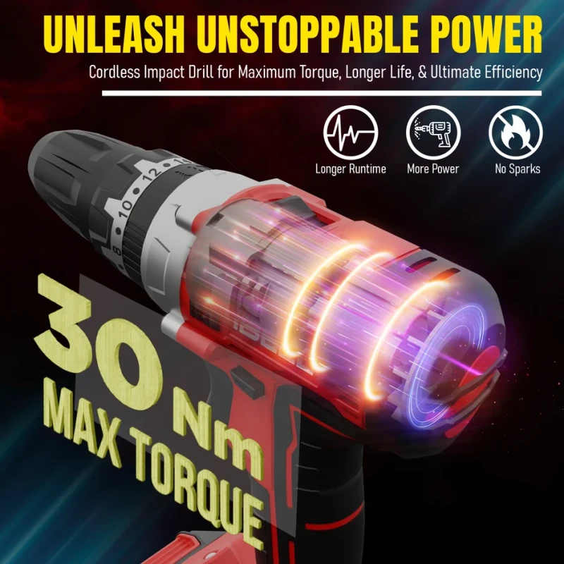 Cordless Impact Drill 20V DC 2Ah Battery & Charger, 80Nm Max Torque, 10mm Chuck | EnvMart