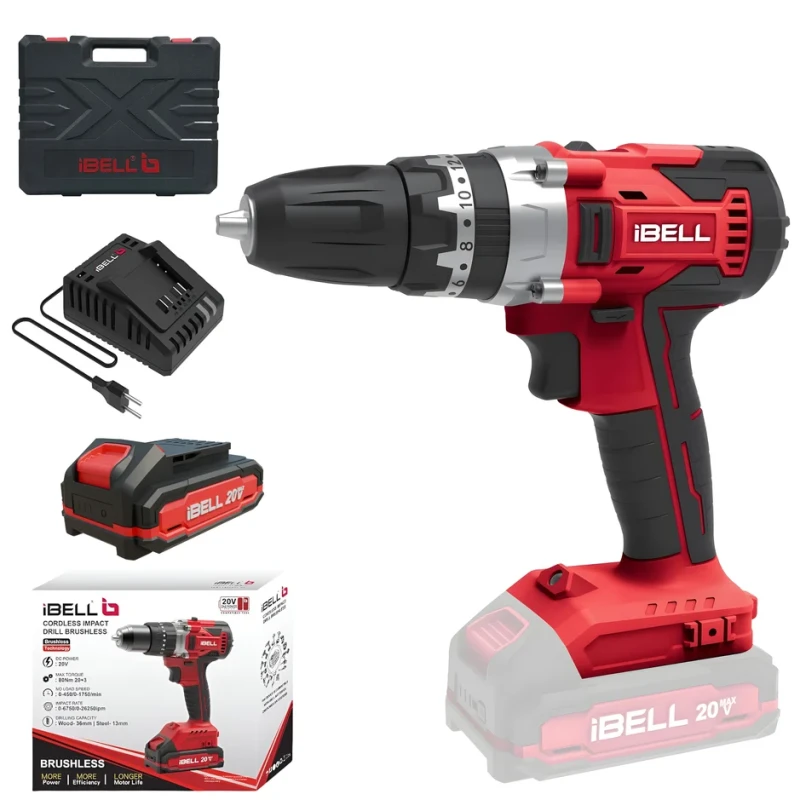 Cordless Impact Drill 20V DC 2Ah Battery & Charger, 80Nm Max Torque, 10mm Chuck | EnvMart