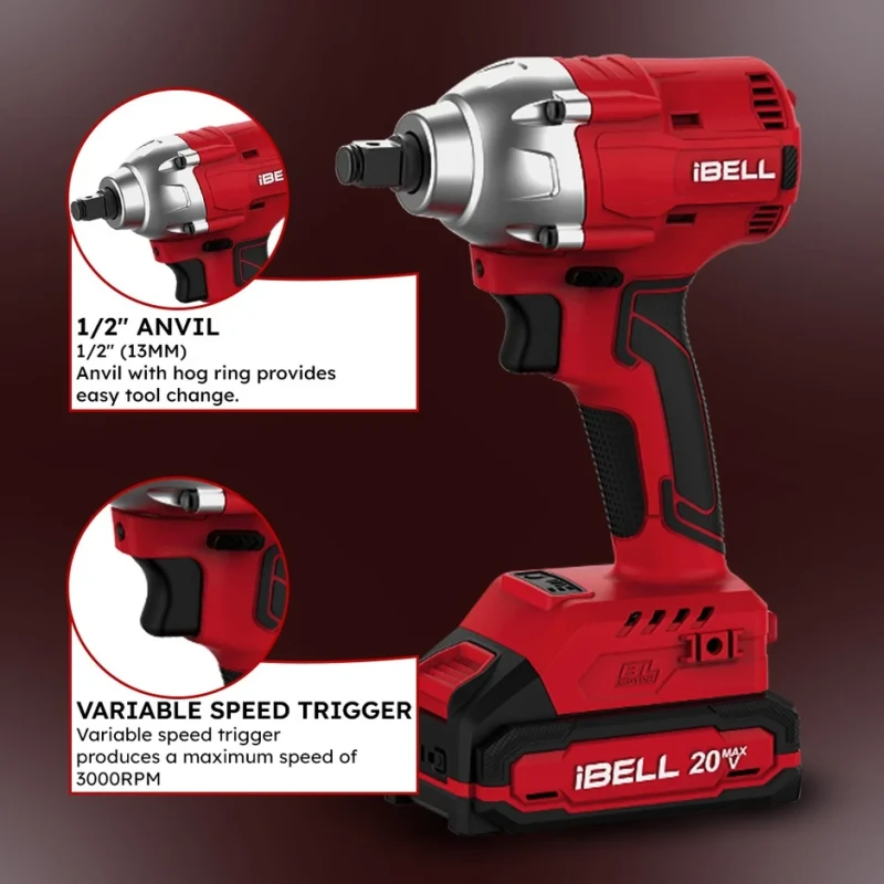 Brushless Cordless Impact Wrench 20V 300Nm 2Ah Battery Charger | EnvMart