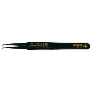 Bernstein Stainless Steel ESD Safe Tweezer, Anti-Magnetic, Acid Resistant, 120mm, 3.5mm Width 5-067-13