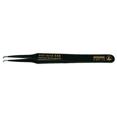 Bernstein Stainless Steel ESD Safe Tweezer, Anti-Magnetic, Acid Resistant, 120mm, 3.5mm Width 5-067-13