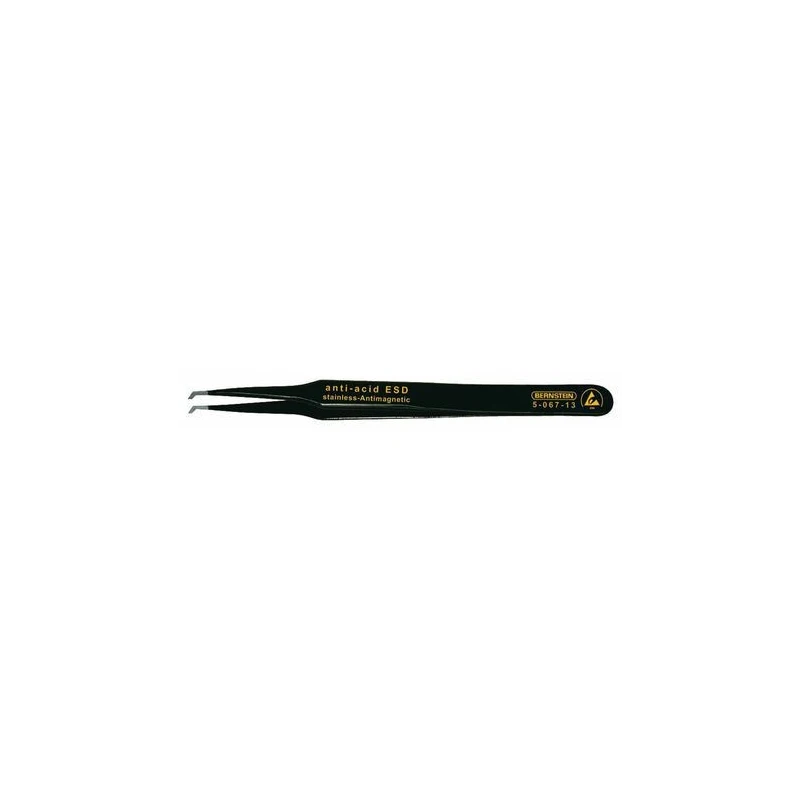 Bernstein Stainless Steel ESD Safe Tweezer, Anti-Magnetic, Acid Resistant, 120mm, 3.5mm Width 5-067-13