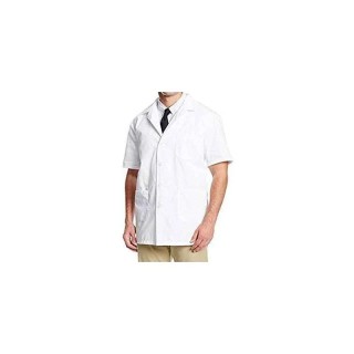 Shakuntla White Cotton Half Sleeve Lab Coat Apron, 3 Pockets, Dual Stitching, Size L