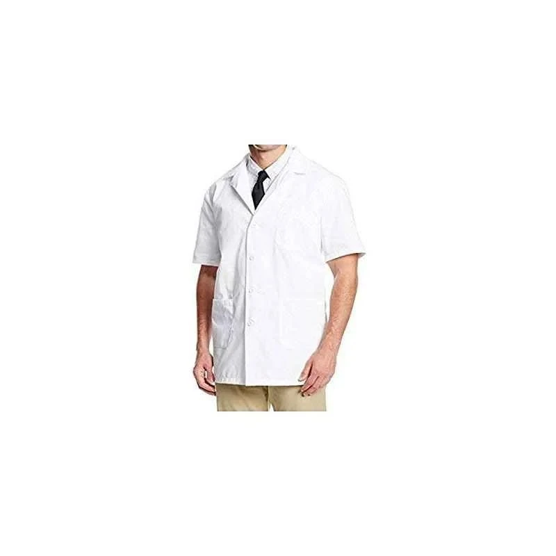 Shakuntla White Cotton Half Sleeve Lab Coat Apron, 3 Pockets, Dual Stitching, Size L