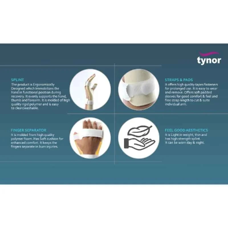Tynor Left Hand Resting Splint Size L, Rigid Immobilization, Washable,