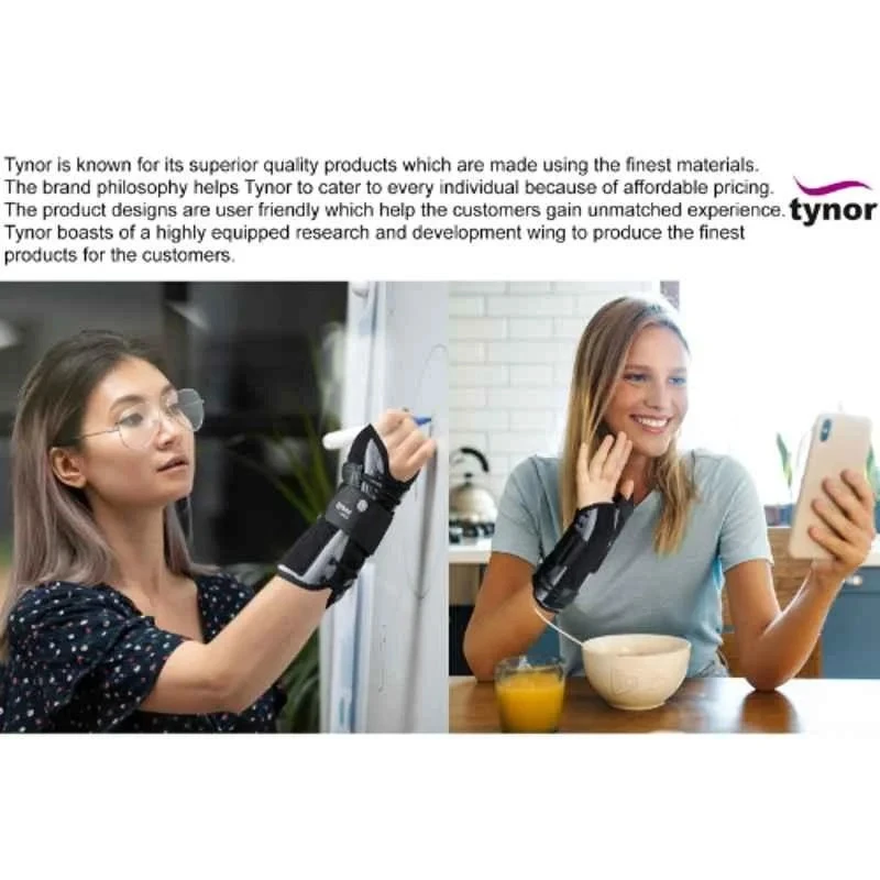 Tynor Wrist Splint with Thumb Support, Size S, Black, Polyester & Aluminium,