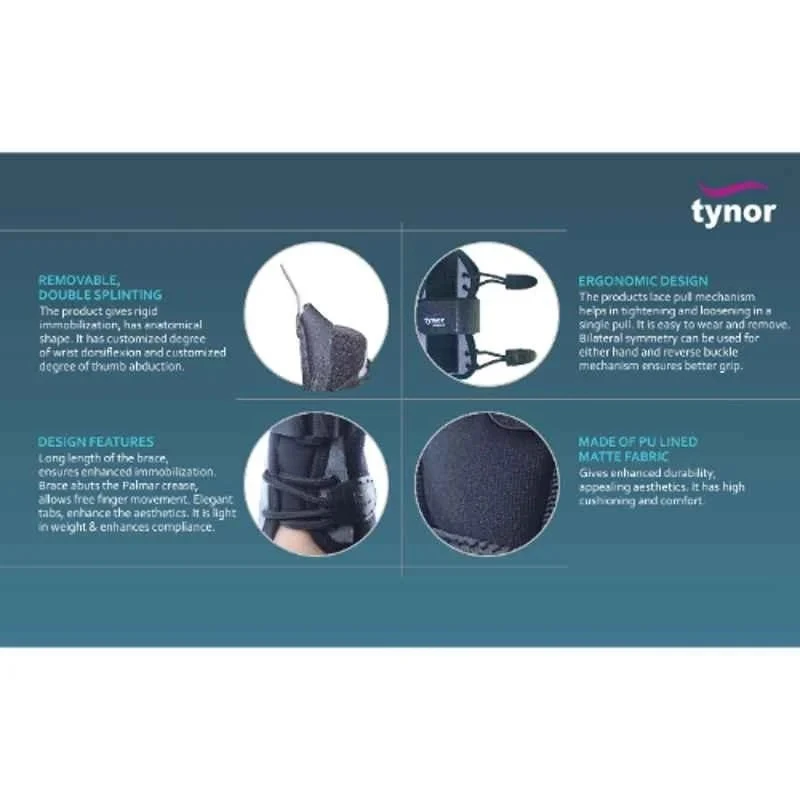 Tynor Wrist Splint with Thumb Support, Size S, Black, Polyester & Aluminium,