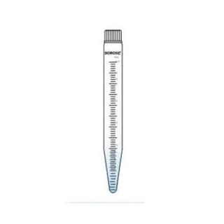 Borosil 15 ml Graduated Centrifuge Tube with Conical Bottom, PP Screw Cap, Borosilicate Glass, 130 mm Length IS 3740