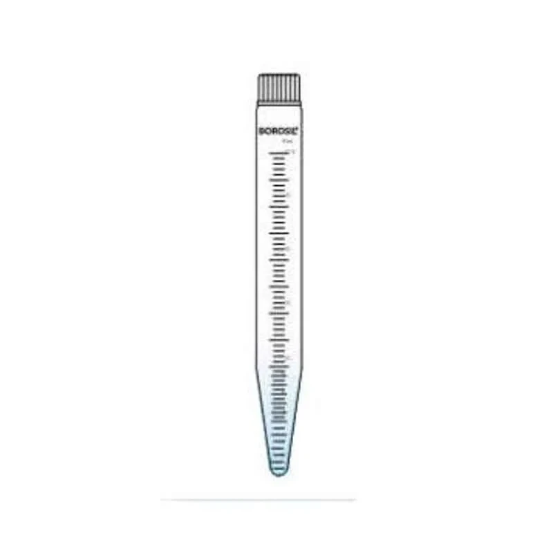 Borosil 15 ml Graduated Centrifuge Tube with Conical Bottom, PP Screw Cap, Borosilicate Glass, 130 mm Length IS 3740