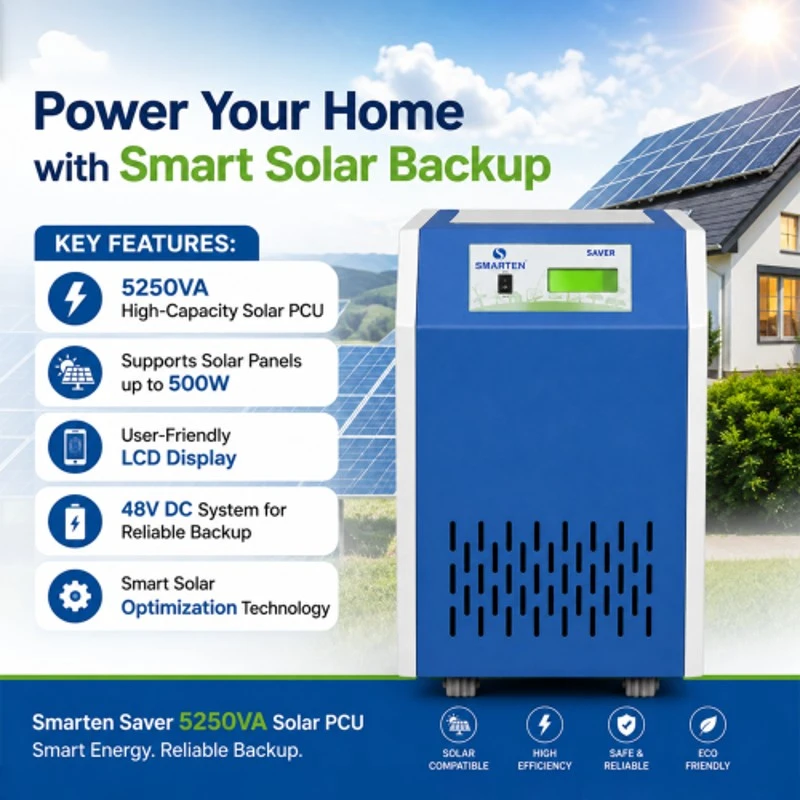 Smarten Saver Solar PCU 5250VA 48V LCD Display Pure Sine Wave Supports up to 3500W Solar Panels