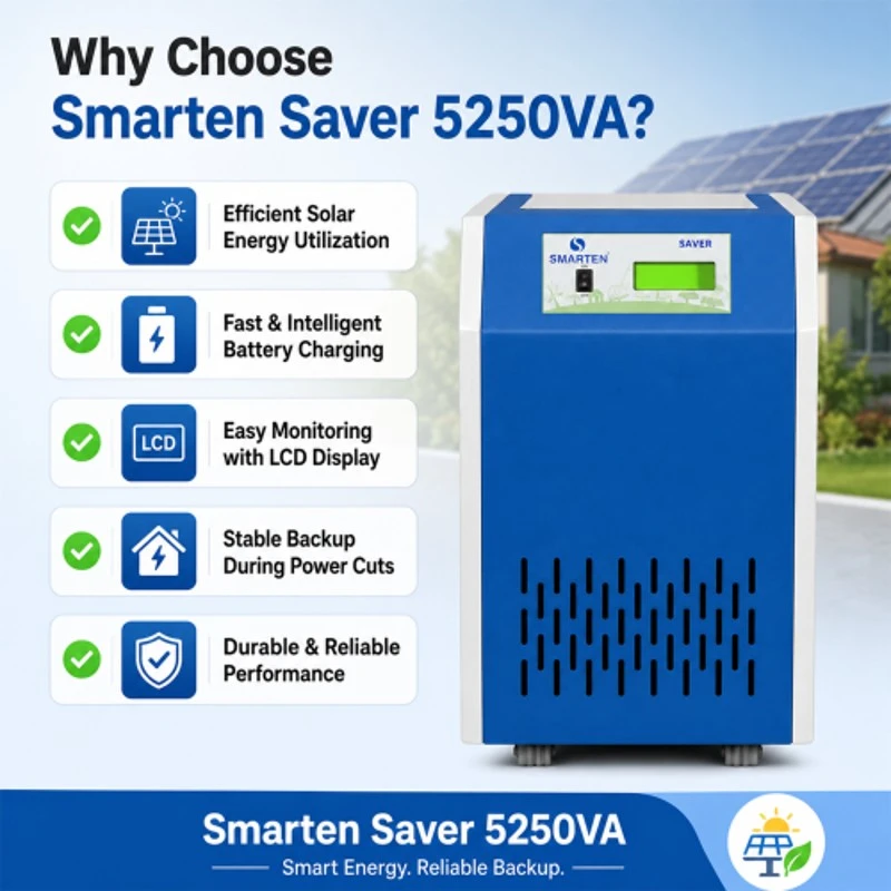 Smarten Saver Solar PCU 5250VA 48V LCD Display Pure Sine Wave Supports up to 3500W Solar Panels