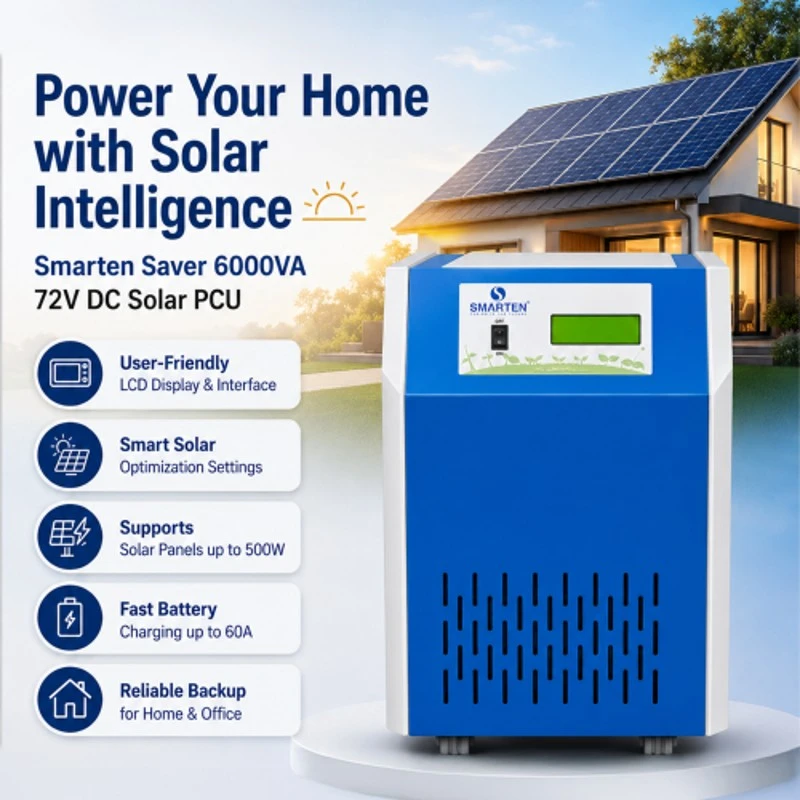 Smarten Saver 6000VA 72V Solar PCU with LCD Display, Pure Sine Wave, Supports up to 4500W Solar Panels
