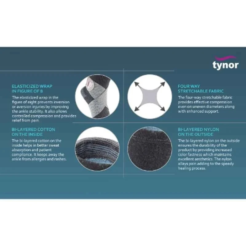 Tynor Ankle Binder Size L, Compression Support, Four-Way Stretch, Model