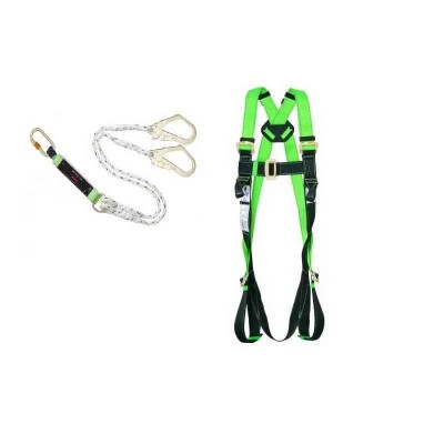 Karam Rhino Full Body Safety Harness with Twisted Rope E.A. Forked Lanyard, Adjustable Polyester & Polyamide, 2m Rope