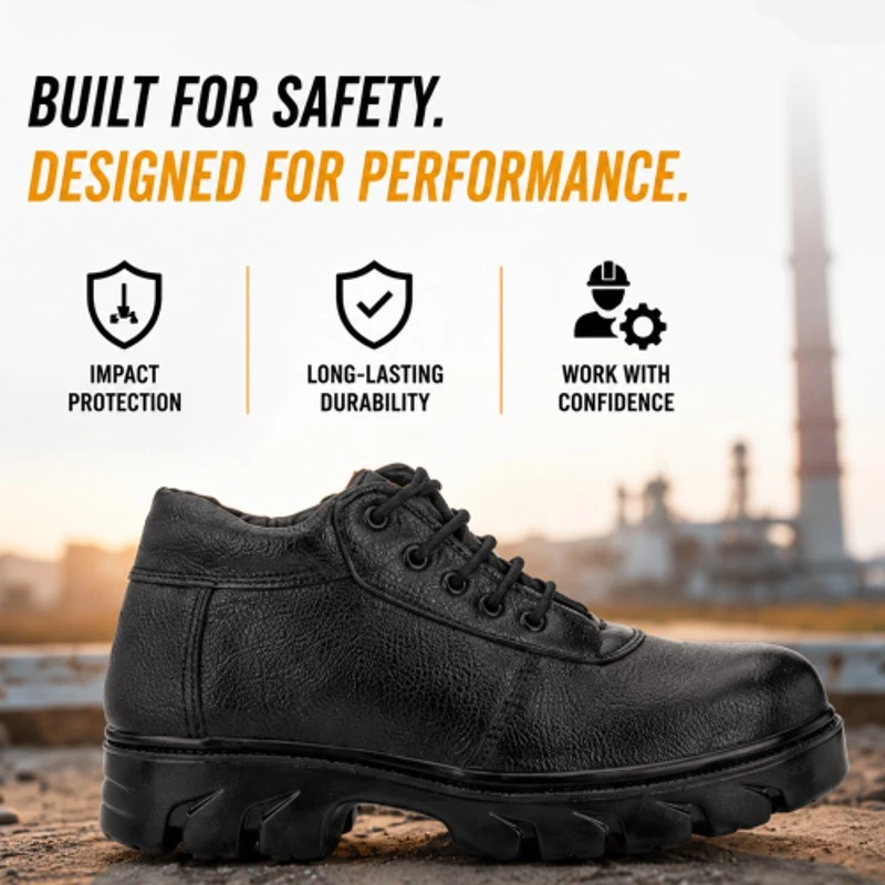 Rigau Black Leather Steel Toe Safety Shoes Size 10, PU Sole, ISI Certified 1084