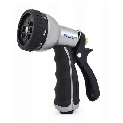 Zephyr 9 Modes High Performance Water Spray Gun Metal Construction, Chrome Finish, 300 PSI, Taiwan,