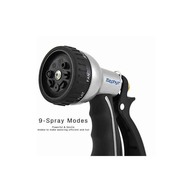 Zephyr 9 Modes High Performance Water Spray Gun Metal Construction, Chrome Finish, 300 PSI, Taiwan,