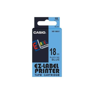 Casio XR-18BU1 Label Printer Tape Cartridge 18mm Black on Blue 8m