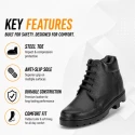 Rigau Black Leather Steel Toe Safety Shoes High Ankle Waterproof Chemical & Impact Resistant Size 10 1089