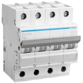 Hager Four Pole MCB 63A, B Curve, 10kA Breaking Capacity, h3 Series NBN463N