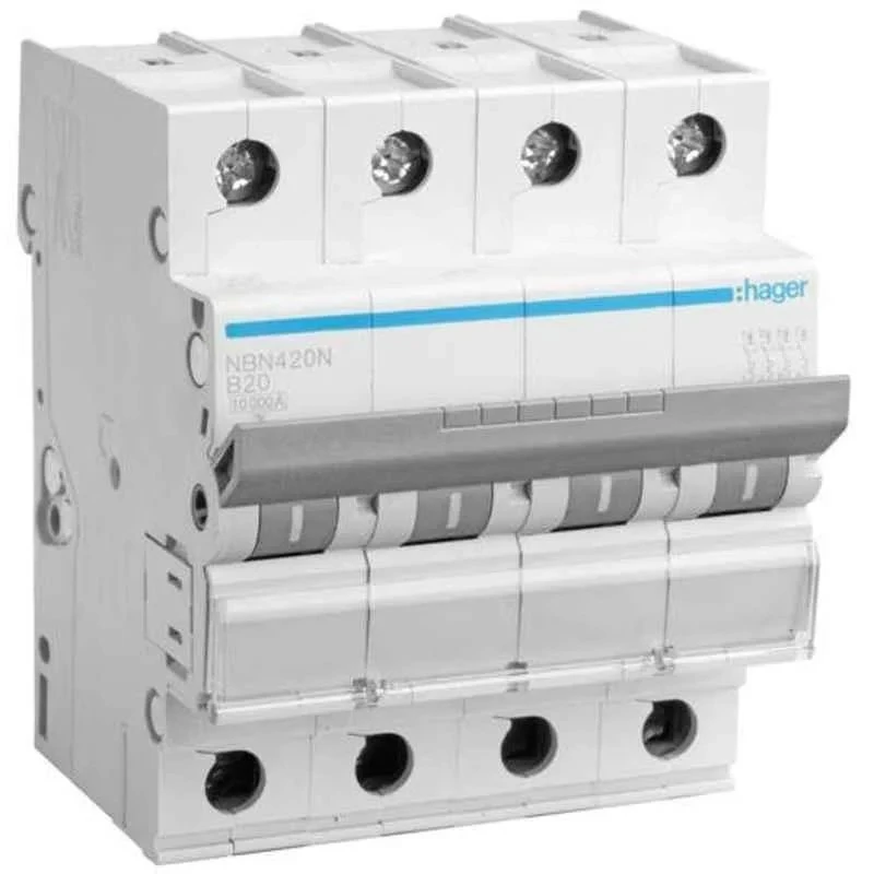 Hager Four Pole MCB 63A, B Curve, 10kA Breaking Capacity, h3 Series NBN463N