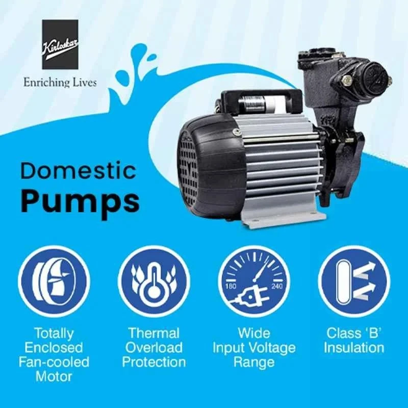 Kirloskar Jalraj-1 Ultra Centrifugal Pump 1 HP, Single Phase, Cast Iron Body, Brass Impeller, 180–240V, Total Head 100 ft