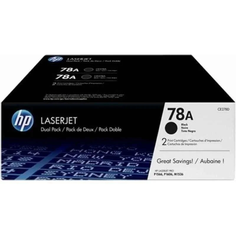 HP 78A Dual Pack Black Original LaserJet Toner Cartridges CE278AF, Black, Page Yield 2100 Pages