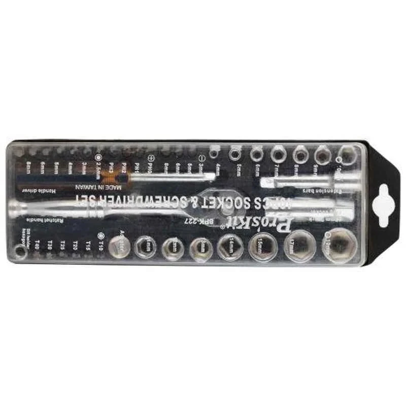 Proskit 40 Piece 1/2 Inch Socket & Screwdriver Set Chrome Vanadium Steel 8PK-227