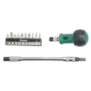 Proskit Flexible Ratchet Driver Set 1PK-201, 10 Piece, Ergonomic Mini Ratchet Handle, Flexible Shaft