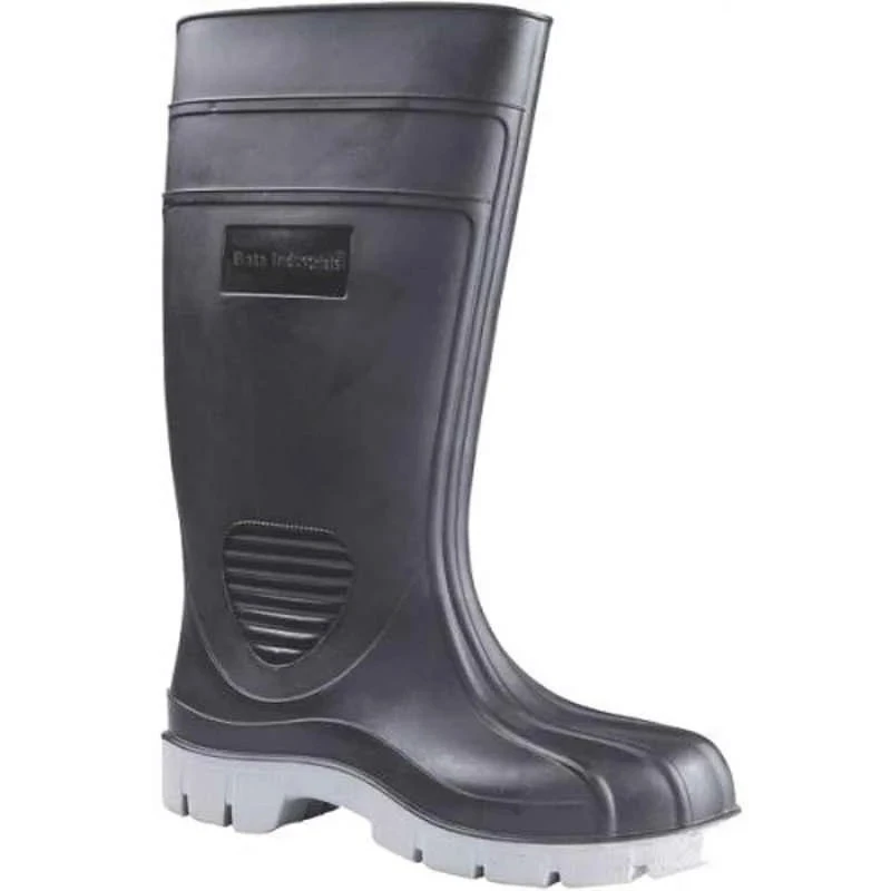 Bata Industrials Rhino(802-6224) Fibre Toe Gumboots, Black & Grey, Size 9, PVC Single Density Sole, IS 15298 Certified