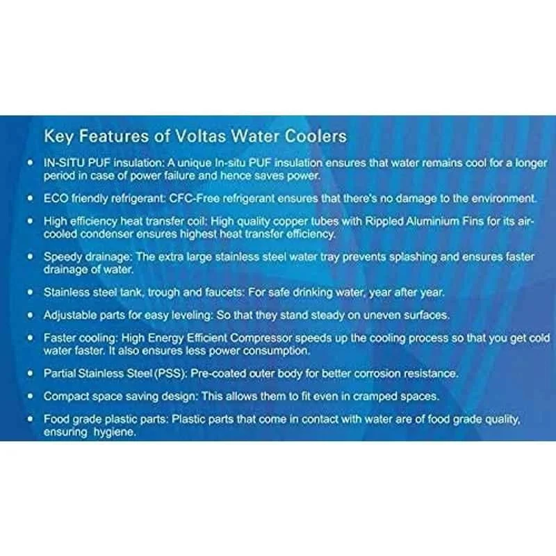 Voltas Stainless Steel Water Cooler 40 LPH Cooling, 80 Litre Storage, 230V, R134A, 40/80 FSS