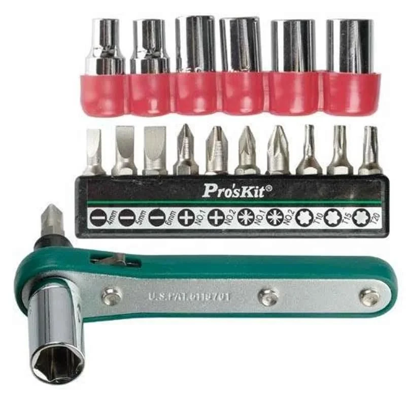Proskit Offset Ratchet & Socket Driver Set, 17 Pcs, Metric Size 1PK-202A