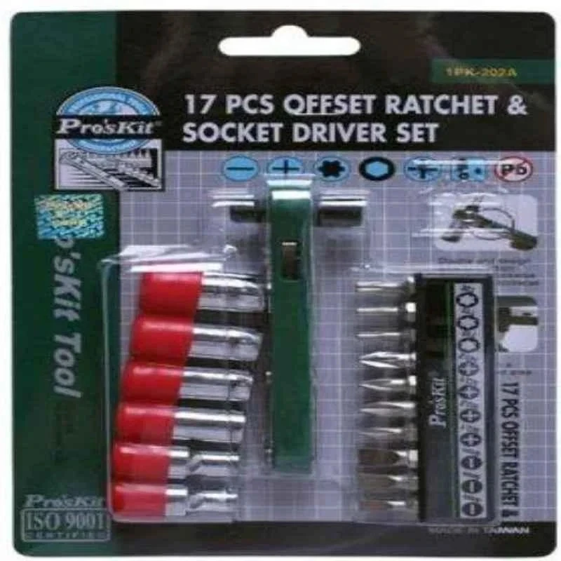 Proskit Offset Ratchet & Socket Driver Set, 17 Pcs, Metric Size 1PK-202A