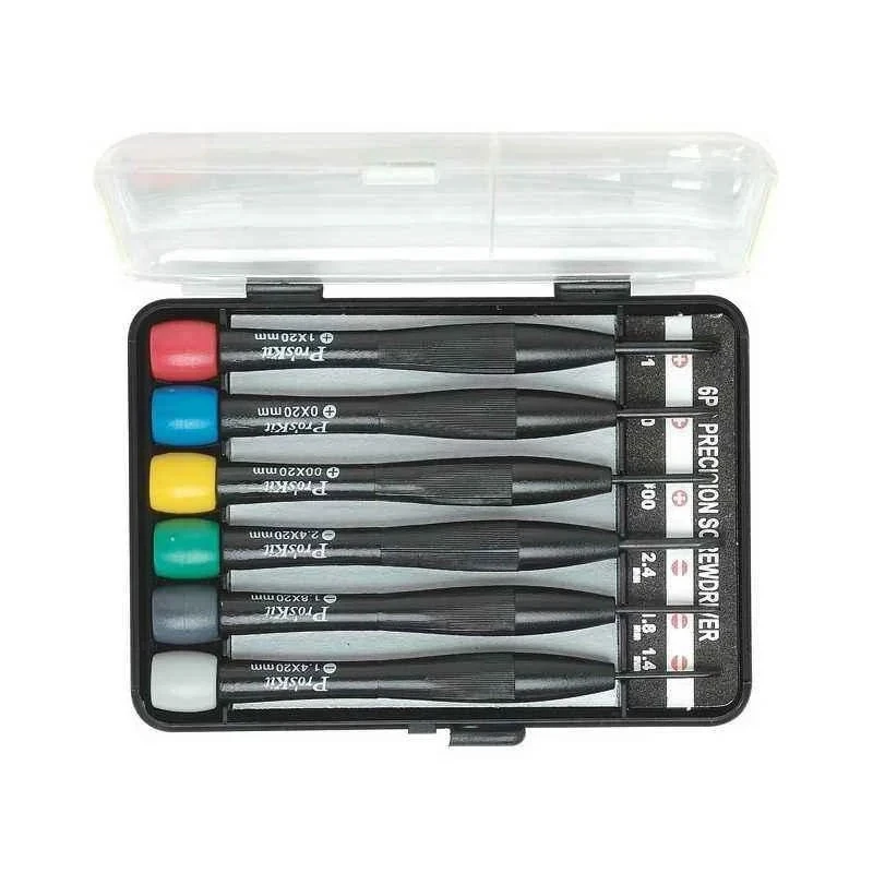 Proskit 6 Piece Electronic Screwdriver Set with Rotating Cap, ABS Handle, Chrome Plated Blades 8PK-2061