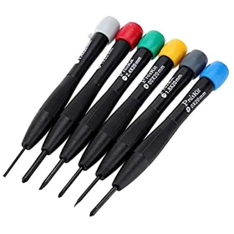 Proskit 6 Piece Electronic Screwdriver Set with Rotating Cap, ABS Handle, Chrome Plated Blades 8PK-2061