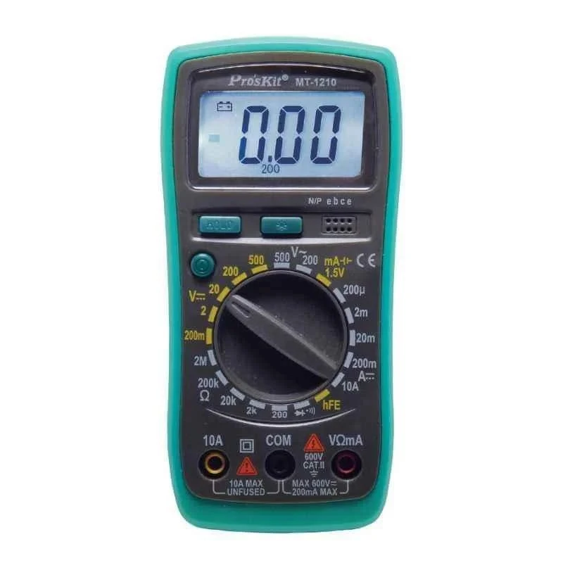 Proskit Compact Digital Multimeter 3 1/2 Digits MT-1210, 200mV–500V DCV, 200–500V ACV, 200μA–10A DCA, 267g