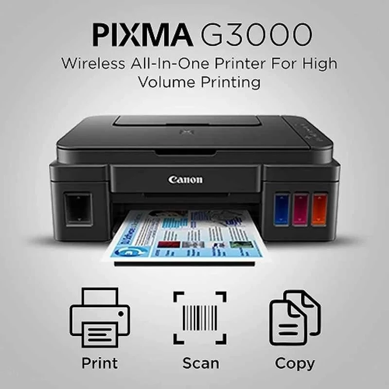 Canon PIXMA G3000 All-in-One Wireless Ink Tank Printer, AC 100–240V