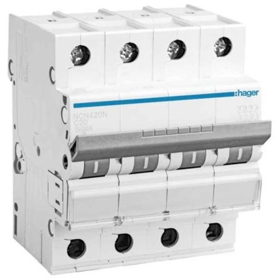 Hager 4A Four Pole C Curve h3 MCB NCN404N Breaking Capacity 10 kA