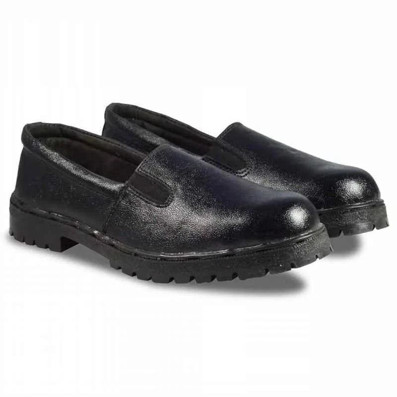 Rigau Black Leather Steel Toe Safety Shoes for Women, Slip On, PVC Outsole, Size 5