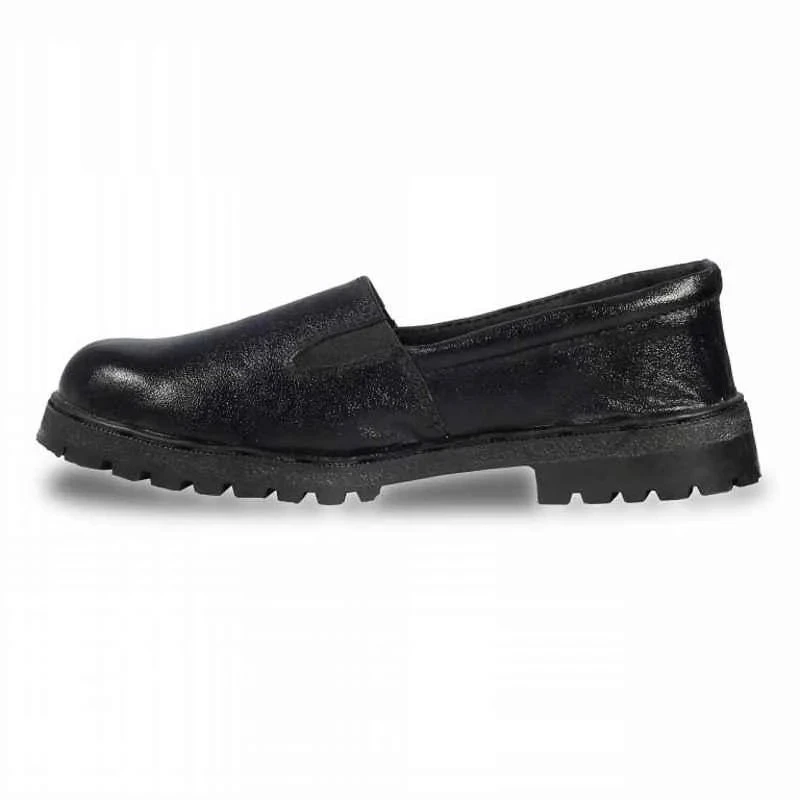 Rigau Black Leather Steel Toe Safety Shoes for Women, Slip On, PVC Outsole, Size 5