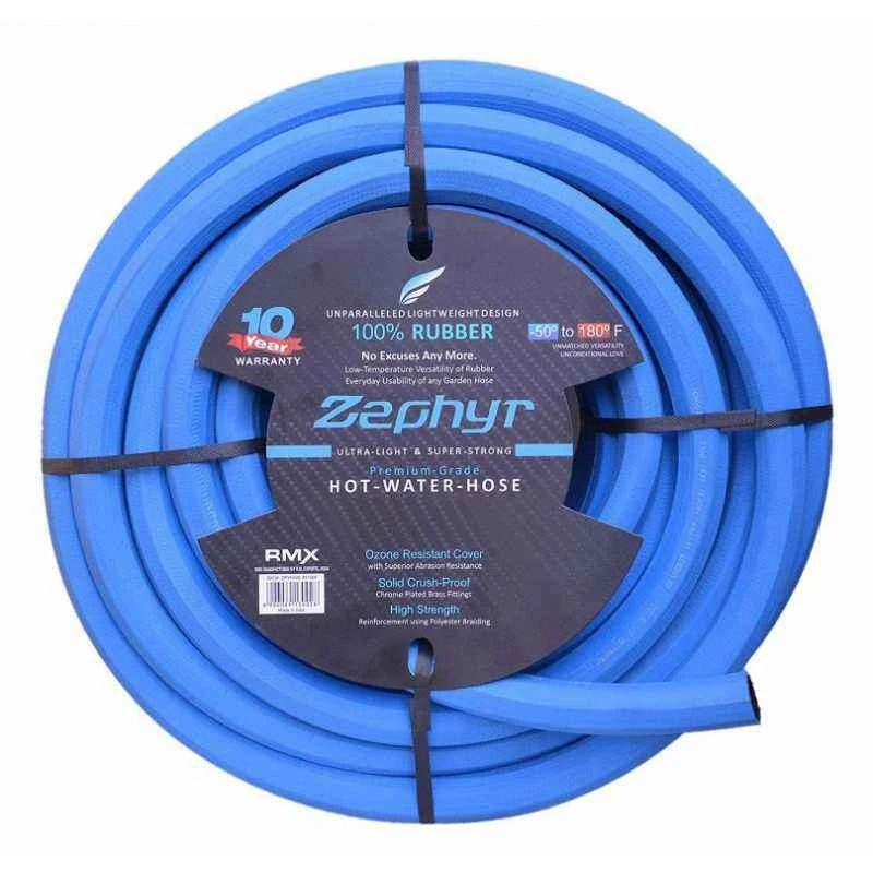 Zephyr Flexible Rubber Garden Hose with Brass End Fitting, 5/8 Inch Diameter, 500 psi, 100 ft Length