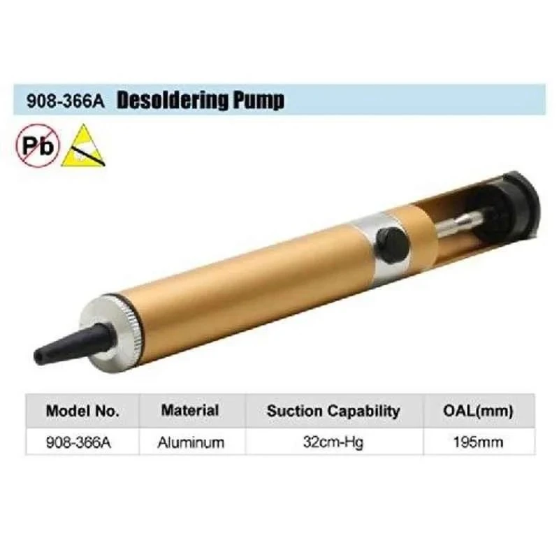 Proskit Desoldering Pump, Aluminum Body, Suction Capability 30cm-Hg, 195mm Length 908-366A