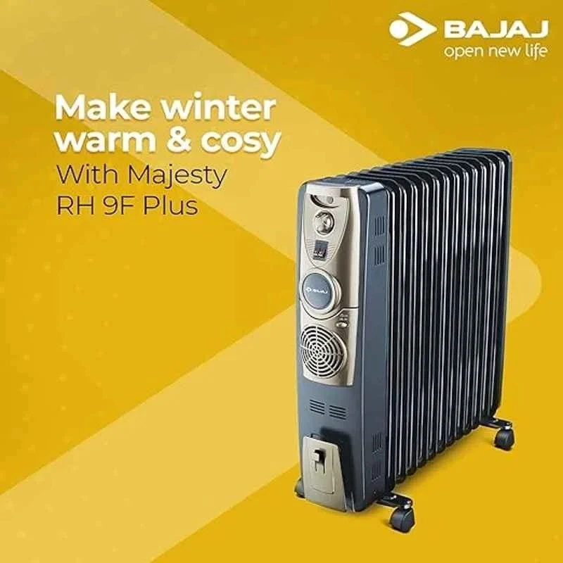 Bajaj 9 Fin Oil Filled Radiator Heater, RH9F, Three Heat Settings, 2000 W