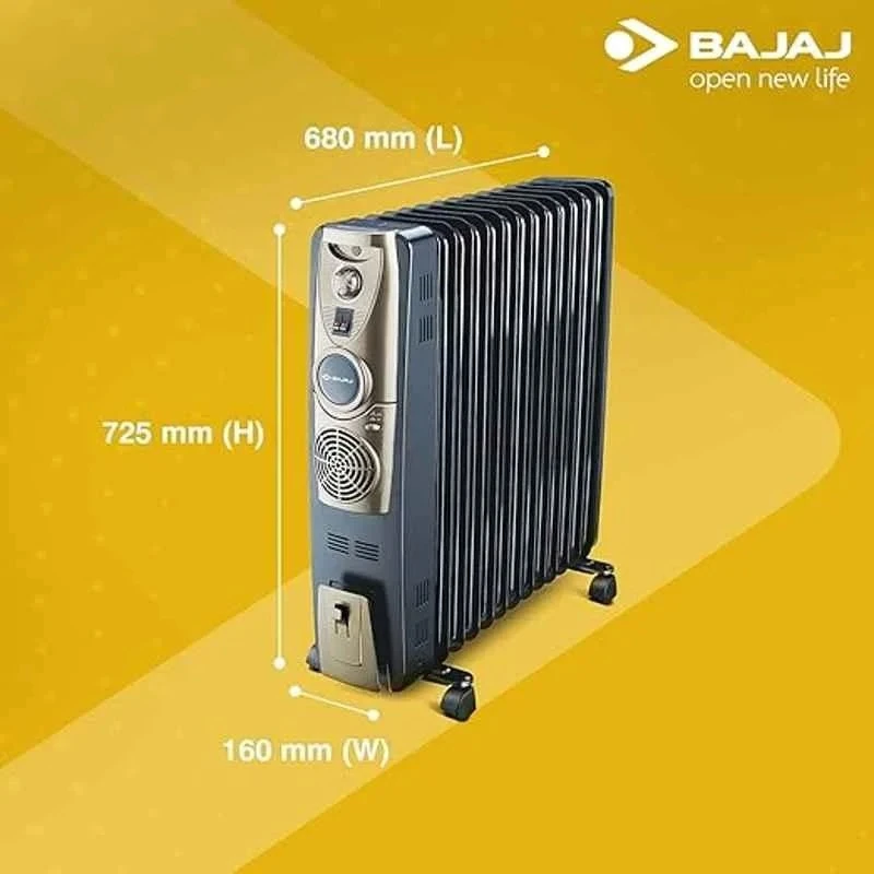 Bajaj 9 Fin Oil Filled Radiator Heater, RH9F, Three Heat Settings, 2000 W