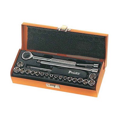 Proskit 8PK-SD016 23 Piece 1/4 Inch Driver Socket Set, Ratchet Handle & Steel Box SD016