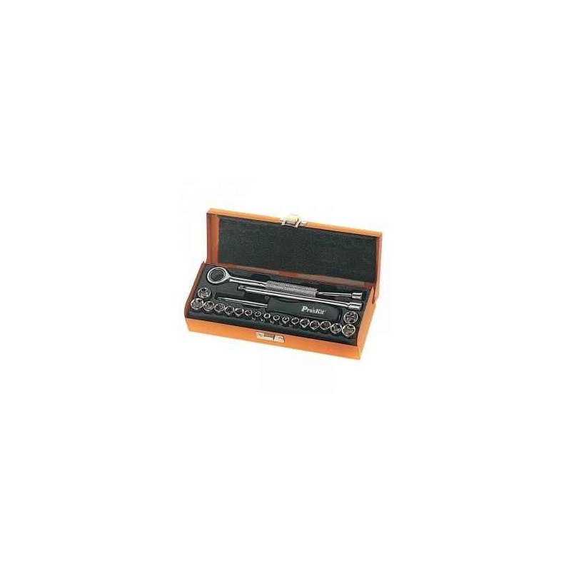 Proskit 8PK-SD016 23 Piece 1/4 Inch Driver Socket Set, Ratchet Handle & Steel Box SD016