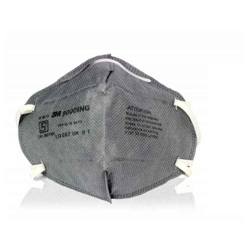 3M 9000ING Dust/Mist Anti-Pollution Grey P1 Respirator Mask, 3-Layer, 80% Filtration, Aluminium Nose Clip, Pack of 10