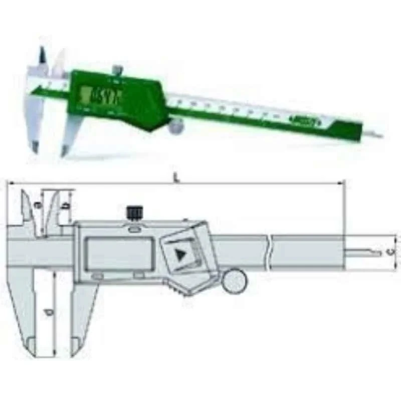 Insize Digital Caliper 0–200 mm Stainless Steel ±0.03 mm Accuracy, DIN862, CR2032 Battery 1108-200