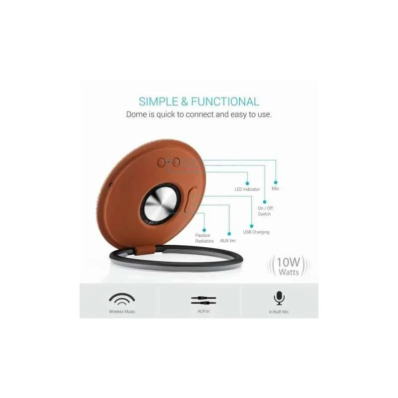 Portronics Dome Brown Portable Bluetooth Speaker with Mic, 10W, 2000mAh, v4.1, POR 684